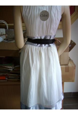 robe cocktail 100% soie blanc/argent 07/08