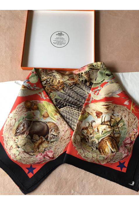 Foulard Hermès intitulé "FAUNE ET FLORE DU TEXAS" - EXTREMEMENT RARE ET RECHERCHE !