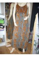 robe longue coloris feuille d'automne et gris/bleu pétrole